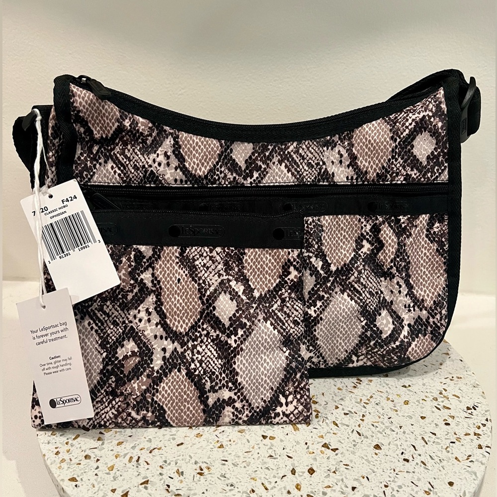 NWT LeSportsac Classic Hobo Crossbody Bag Snakeskin Python Nylon w/ Small Pouch